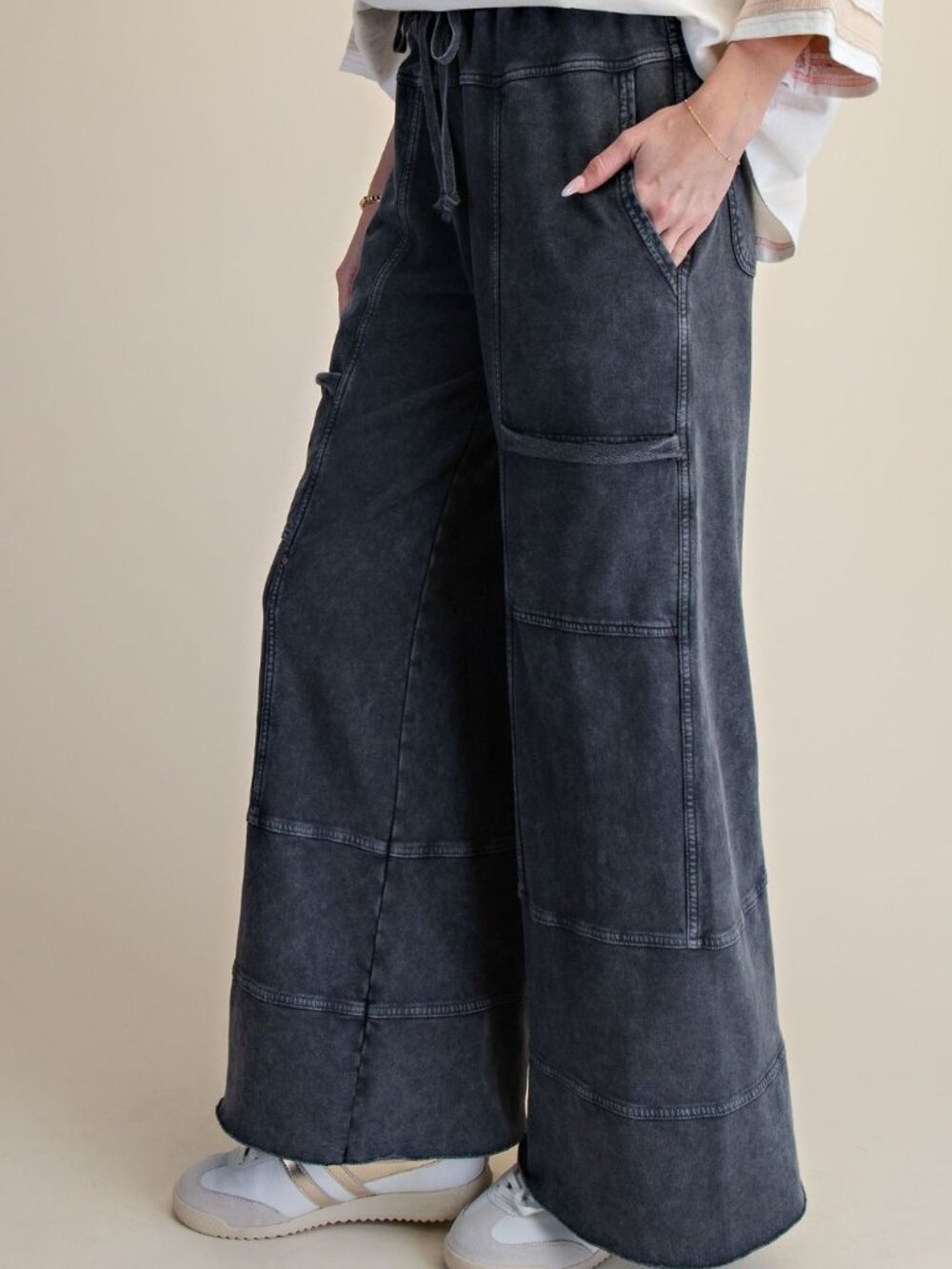 EASEL MINERAL WASHED TERRY KNIT PANTS 100% COTTON - Picture 2 of 3